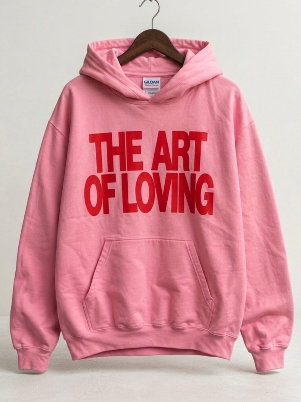 Gildan Pink Hoodie with Red 'The Art of Loving' Print